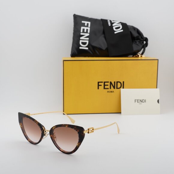 Fendi FE40014U 55F Cat Eye Sunglasses - Havana with FF Pattern/Brown main image 4
